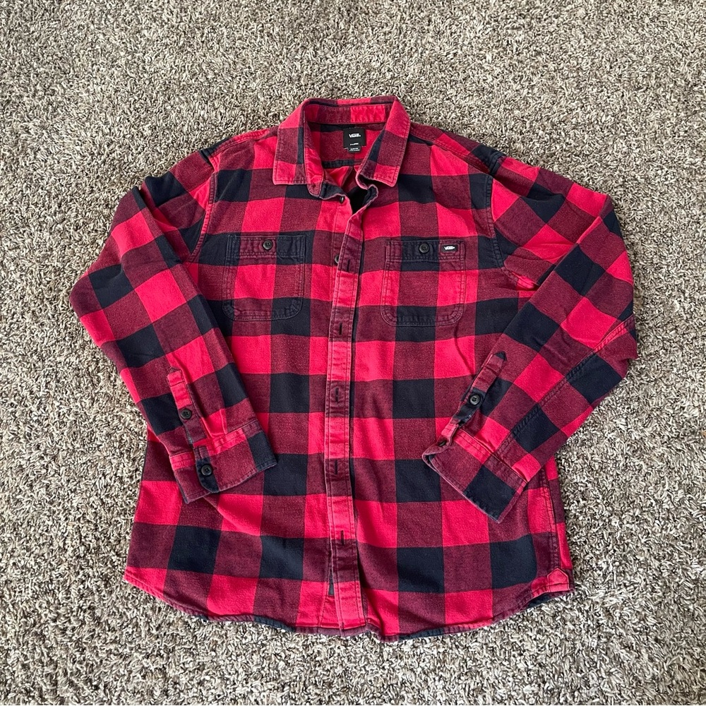 Vans Buffalo Plaid Flannel Button Down Shirt Men's Slim Fit Size XL Skater